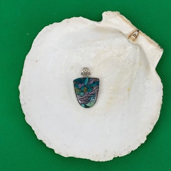 Handmade Chryscolla and Purple Turquoise Pendant - Picture 2 of 3